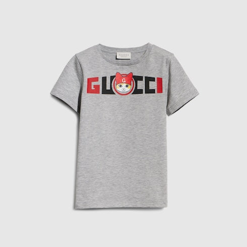 Children's cotton T-shirt with print - light grey mélange