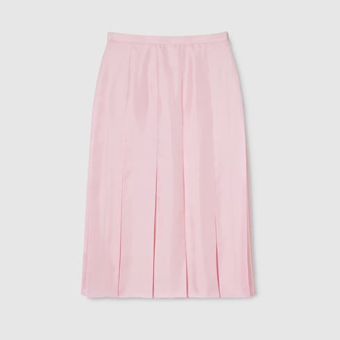 Silk twill pleated midi skirt - light pink