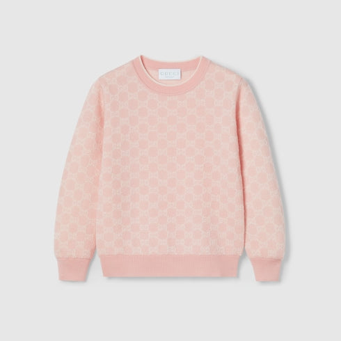 Children's GG wool jacquard sweater - light pink and white