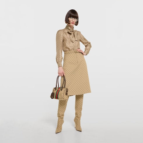 Borsetto medium boston bag - sand and brown GG canvas