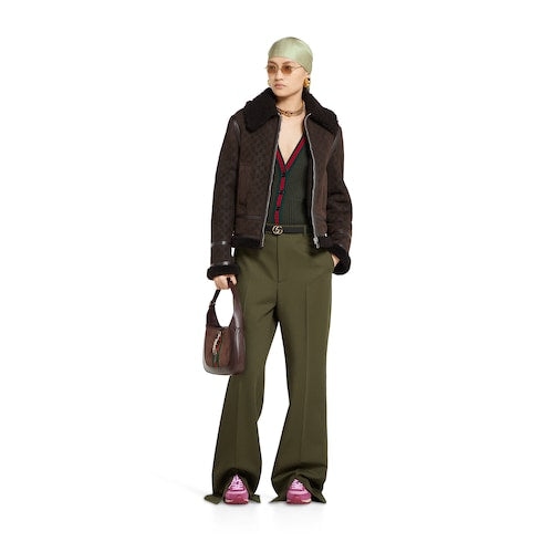 Printed suede shearling jacket - dark brown