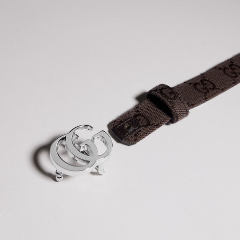 Reversible GG Marmont thin belt - brown and black GG canvas