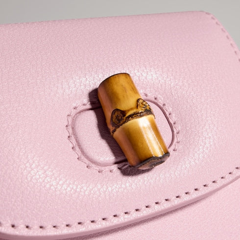Card case with bamboo - light pink leather