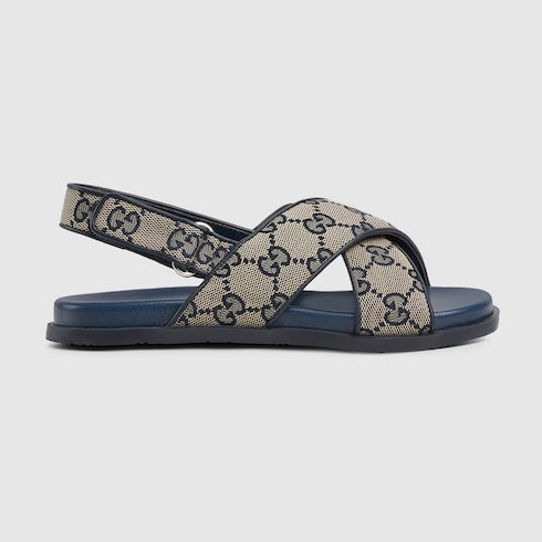Children's GG sandal - beige and blue canvas