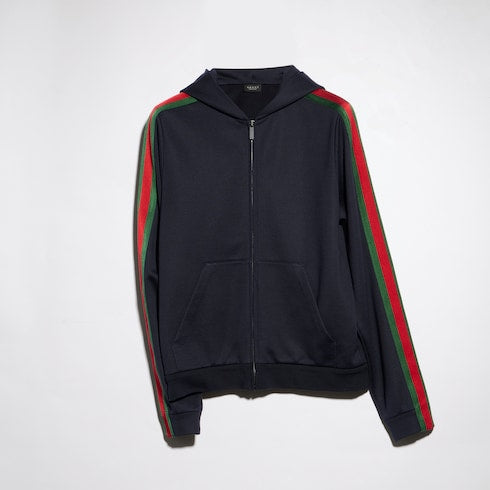 Silk cotton jersey zip jacket with Web - dark blue