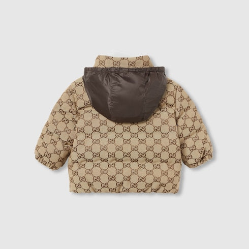 Baby GG canvas padded jacket - camel and dark brown