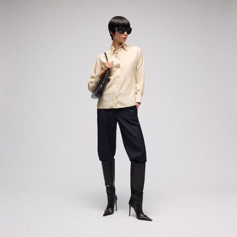 Gucci crest silk habotai jacquard shirt - light beige