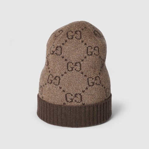 GG cashmere lamé hat - brown and dark brown