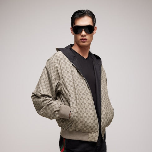 Reversible cotton canvas zip jacket - black and dark brown