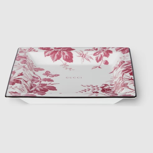 Herbarium print large trinket tray - cherry red and white