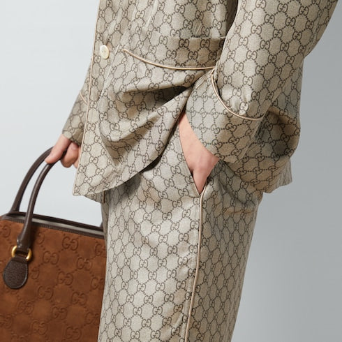 GG supreme print silk pant - beige and ebony