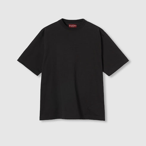 Cotton jersey T-shirt with embroidery - black