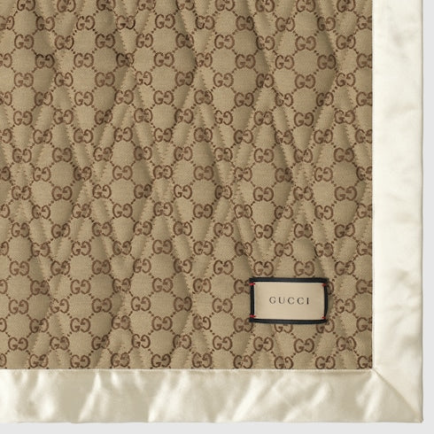 Double-sided GG quilted cotton blanket - dark beige and ivory
