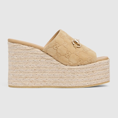 Women's platform espadrille with Horsebit - beige GG suede