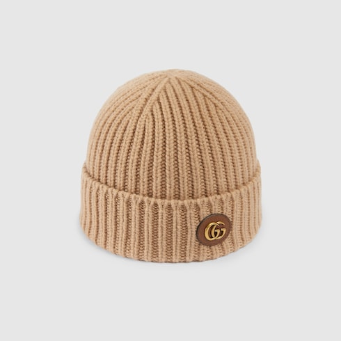 Wool cashmere hat with Double G - camel