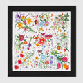 Printed Flora silk twill carré - multicolor and black
