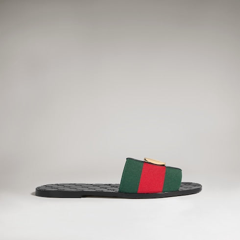 Men's Riviera slide sandal - green and red elastic band
