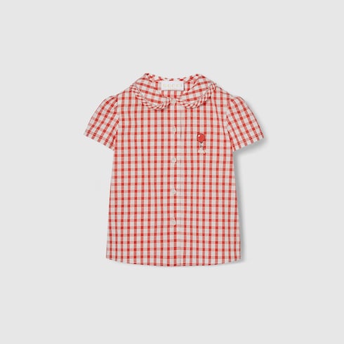 Baby gingham cotton shirt - red and white