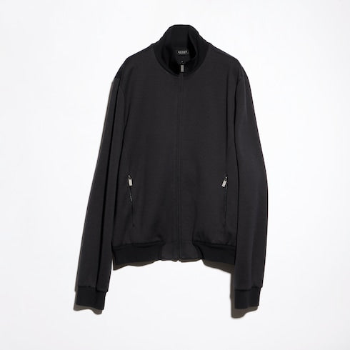 Silk cotton jersey zip jacket - black