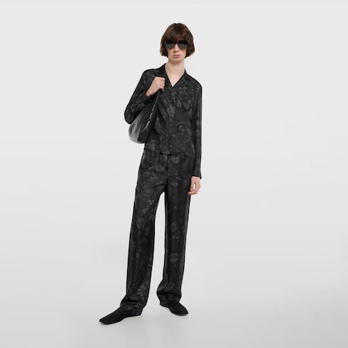Printed silk twill pants - black and grey