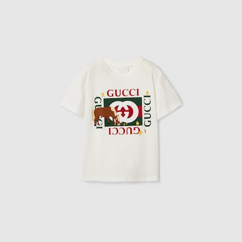 Baby cotton T-shirt with print - white