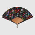 Large Flora print fan - black and multicolor