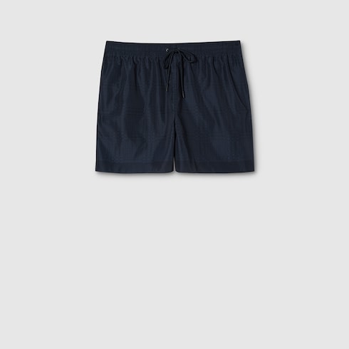 Printed technical poplin swim shorts - blue