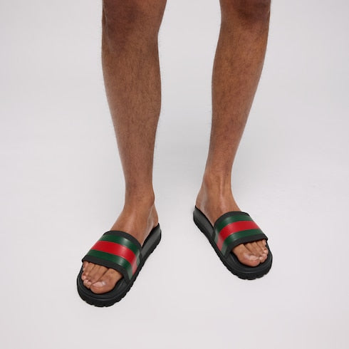 Black Rubber Web Slide Sandal