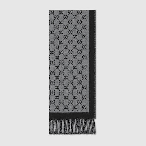 GG wool jacquard scarf - black and grey