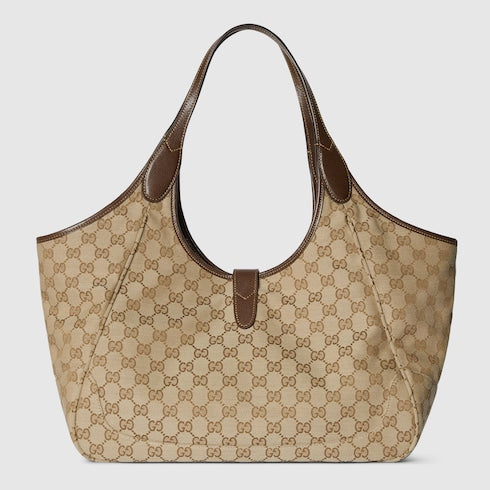 Mercato medium tote bag - sand and brown GG canvas