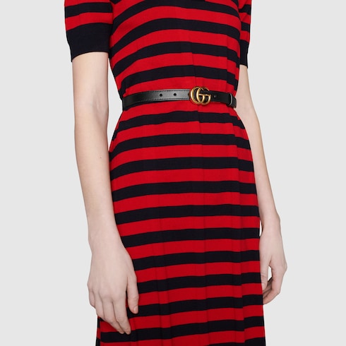 GG Marmont reversible thin belt - white leather