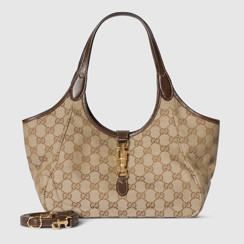 Mercato small tote bag - sand and brown GG canvas