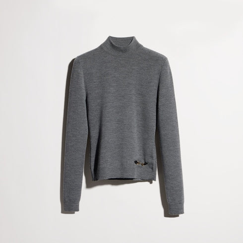 Fine rib knit wool top with Horsebit - dark brown