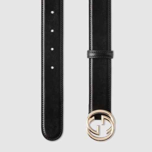 Belt with Interlocking G buckle - black leather