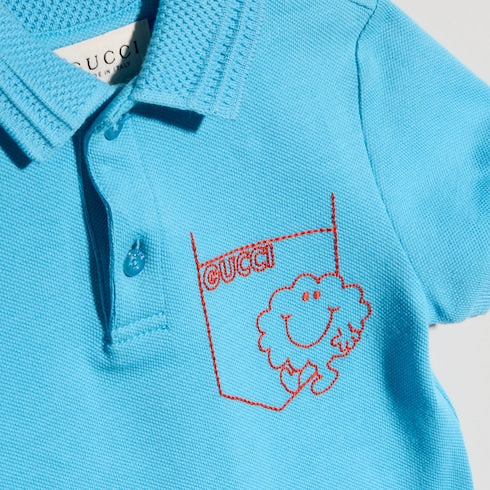 Baby cotton one-piece with embroidery - light blue