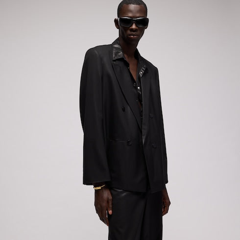 Wool jacket with chintzed finish - black