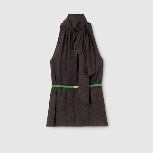 Horsebit silk jacquard dress - dark brown