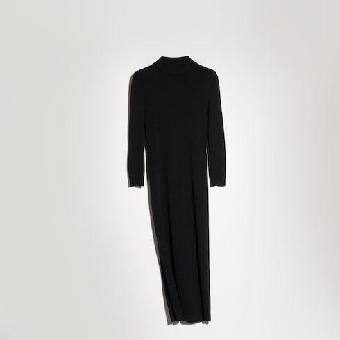 Fine rib knit wool dress with Horsebit - black