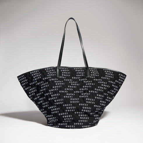 Maxi woven tote bag - black and white grosgrain