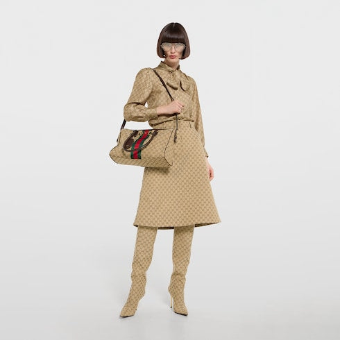 Borsetto large boston bag - sand and brown GG canvas