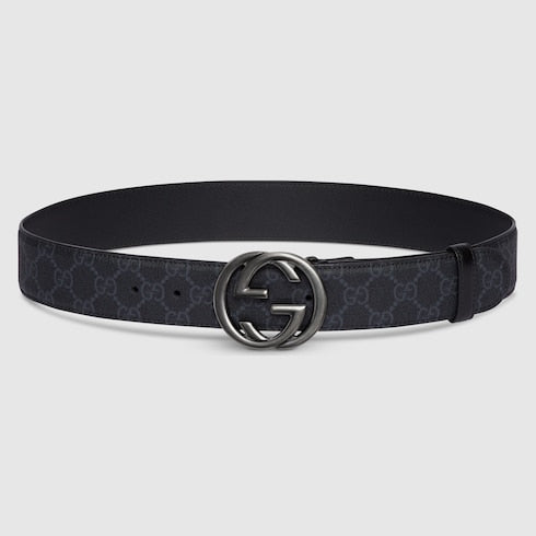 Belt with Interlocking G buckle - black Supreme canvas