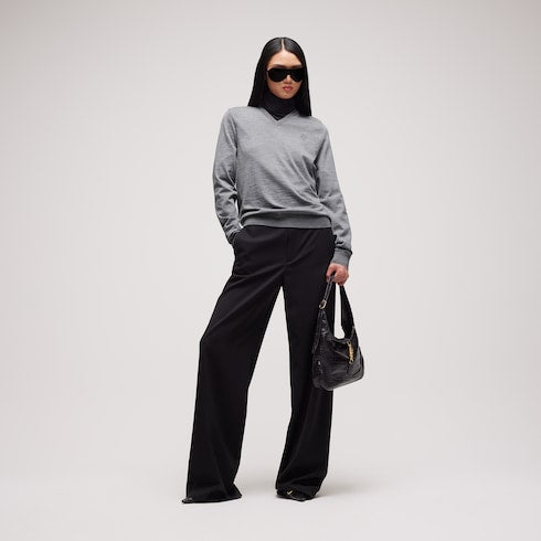 Fine wool sweater with embroidery - grey