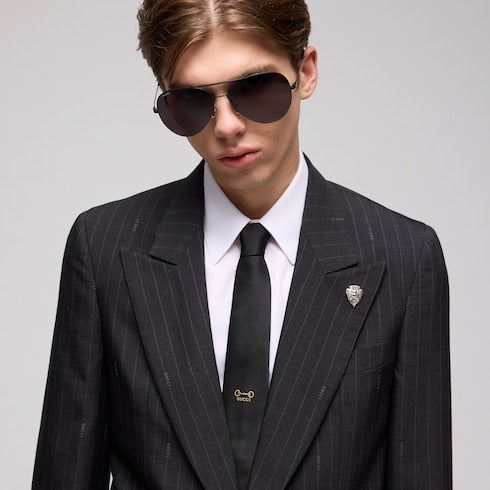 Silk jacquard tie - black