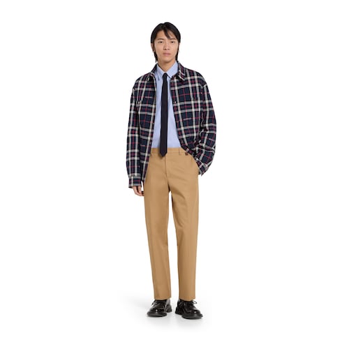 Cotton twill pants with Web detail - beige
