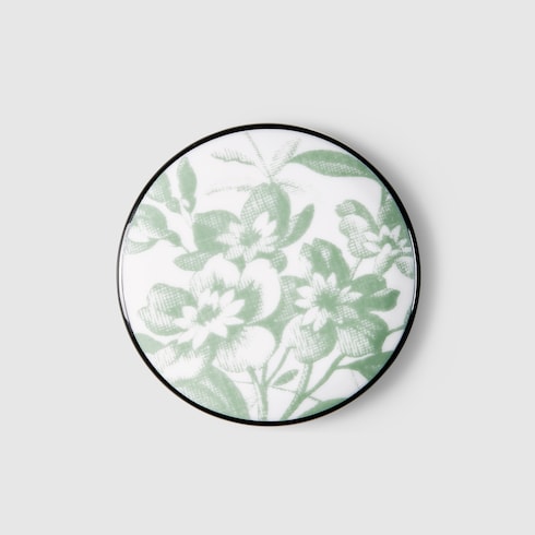 Herbarium print small trinket box - white and green porcelain