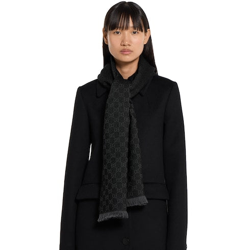 GG wool scarf - black and light grey