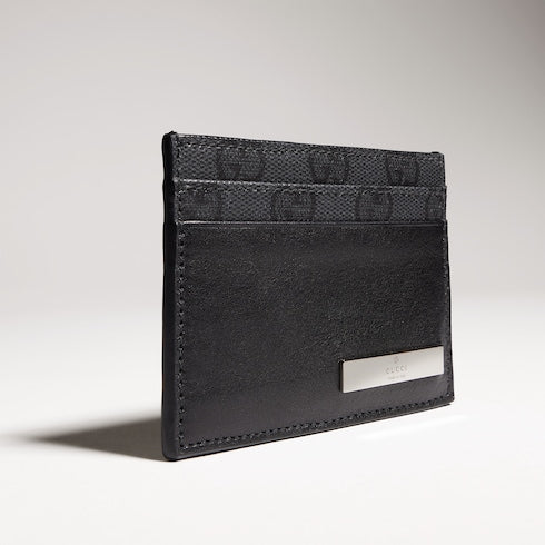 Card case with metal tag - black leather