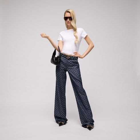 GG Marmont wide belt - dark blue GG denim