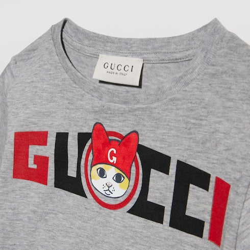 Children's cotton T-shirt with print - light grey mélange