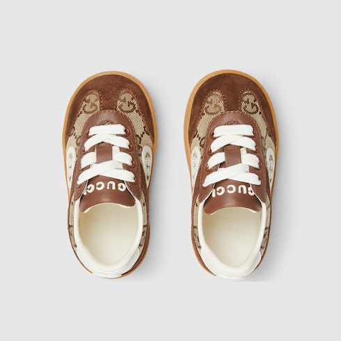 Toddler G74 sneaker - beige and dark brown canvas